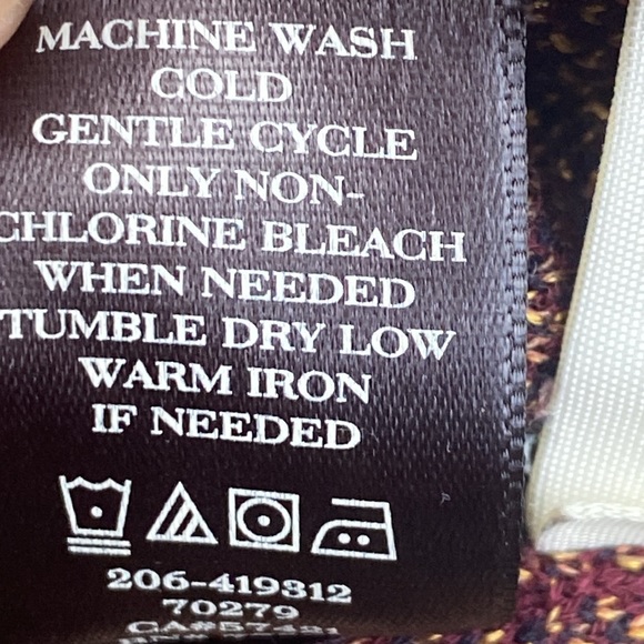 Talbots cardigan button down fine knit size XL burgundy golden yellow geometric - Picture 7 of 11